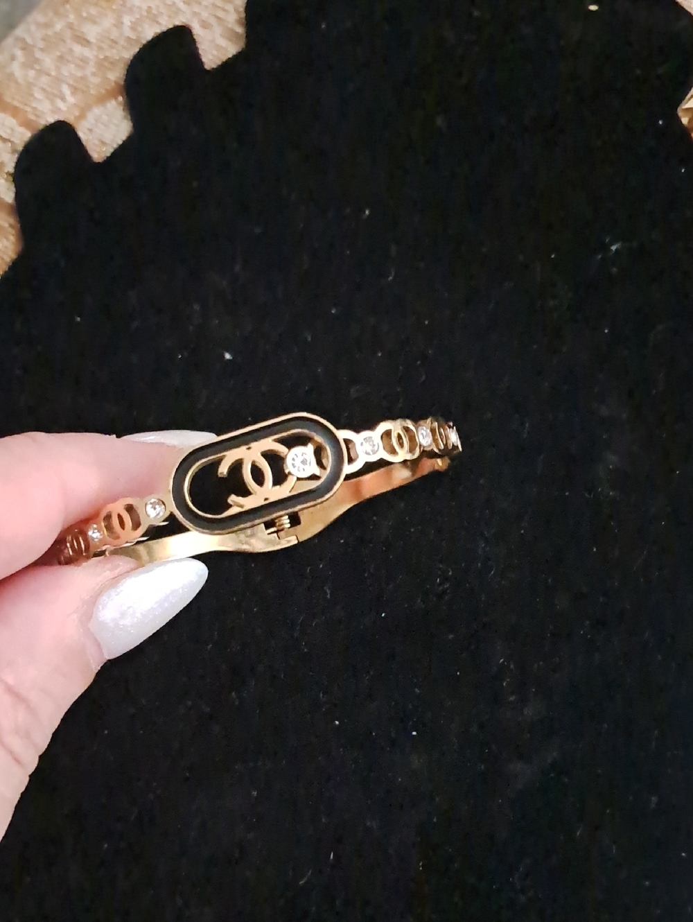 Gold and Black Logo Bangle Bracelet - Picture 2 of 3